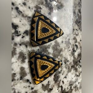 Vintage Southwest Design Geometric Black and Gold -Tone Earrings